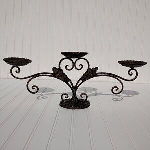 Cast Iron 3 Sconce Candelabra Bronze Gold Leaf Accents Heavy Candle Holder Vtg